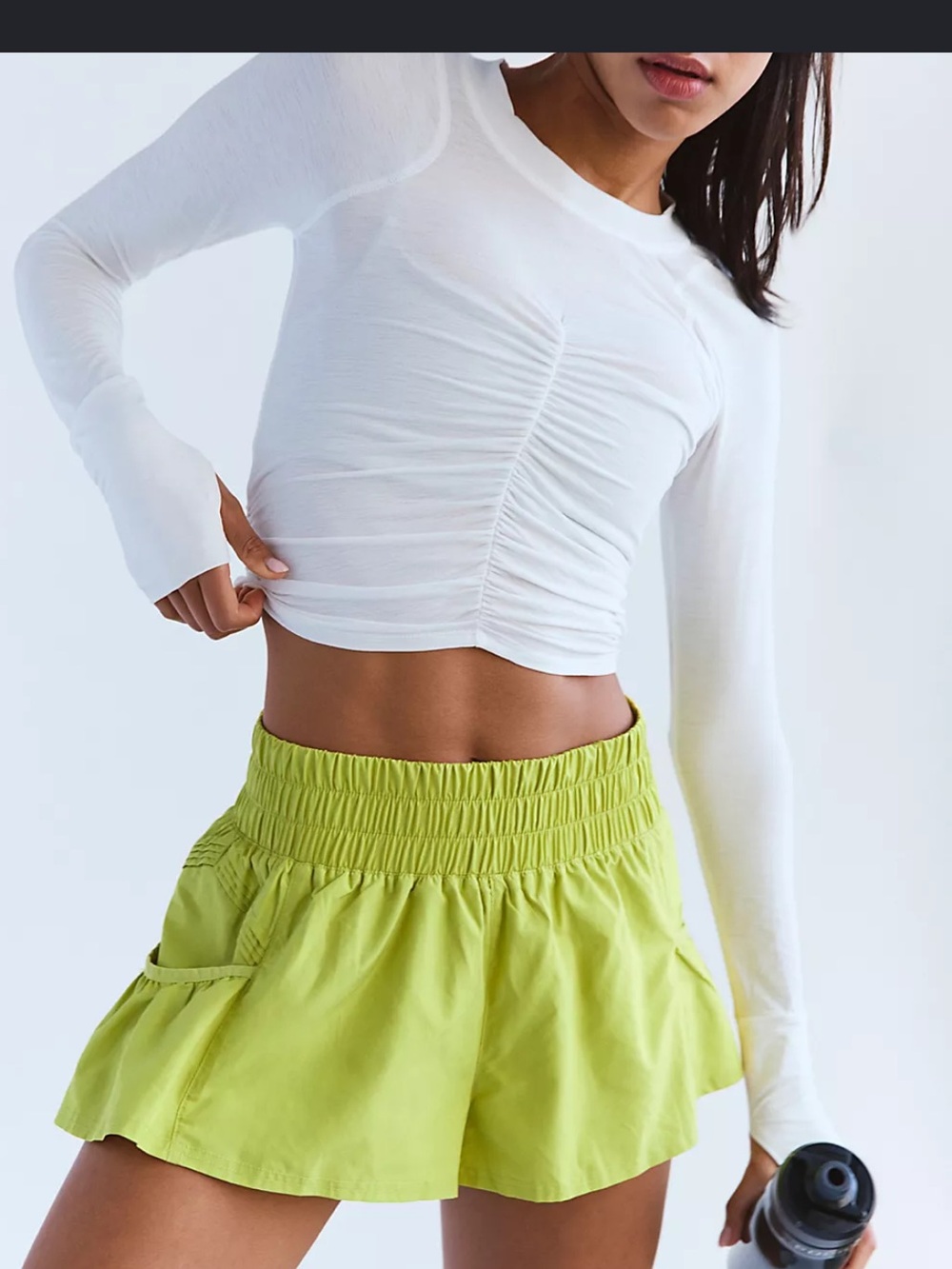Free People Lime Green Smocked Waist Athletic Shorts NWOT